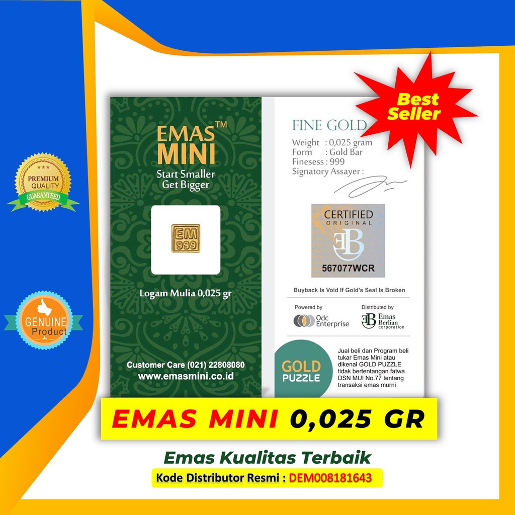 Emas Mini 0,025 Gram Emas Batangan Murni 24 Karat Mini Gold Logam Mulia Antam