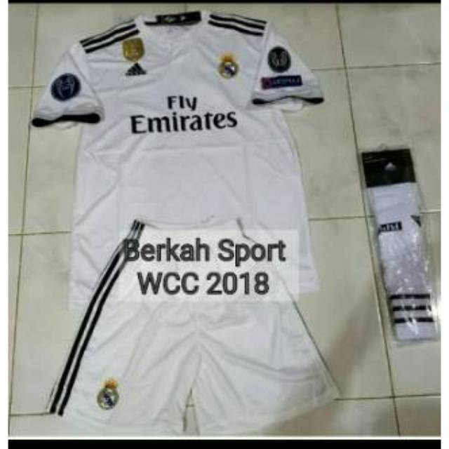 Jersey Real Madrid Home Full Set dan Full Patch UCL Official Bagus