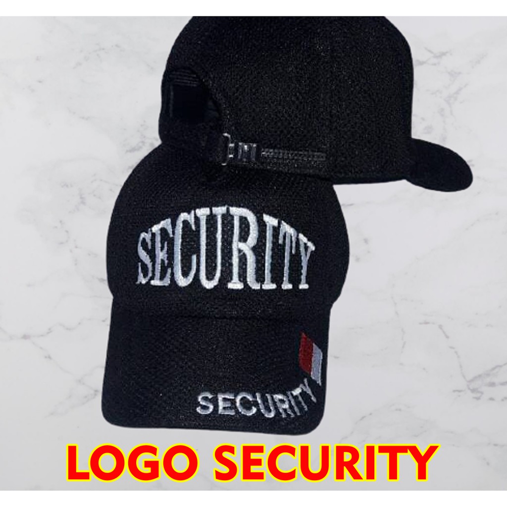 Topi Satpam Logo Tulisan "SECURITY" Hitam Polos Terbaru Keren/ Topi Satpam PDH PDL Jaring Double Mes