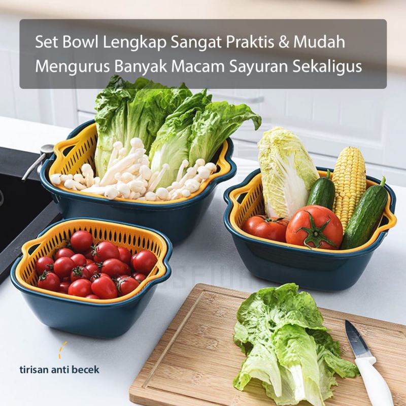 set 6 pcs  Keranjang Pengering Sayuran Buah Wadah Peniris Cuci Sayur Buah Saringan Serbaguna 6 in 1 /Keranjang Pengering JKT