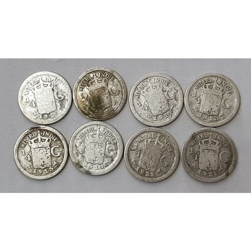 Koin kuno perak silver 1/4 gulden masa hindia belanda tahun 1/4 G 1921 dan 1941 tahun tua Gulden wil