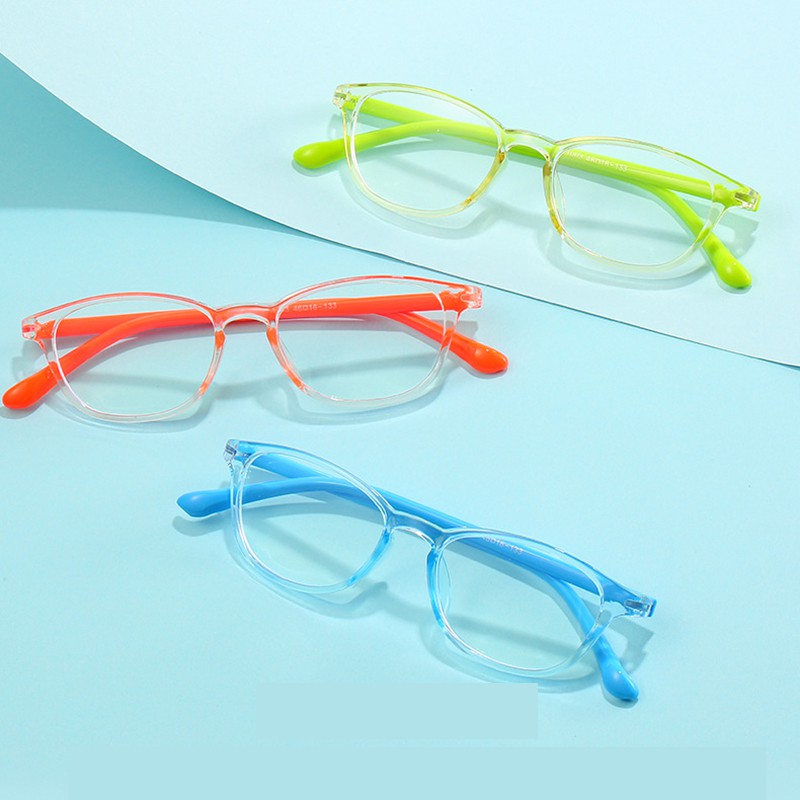 (YUZHU) Bingkai Persegi Panjang Kacamata Anti Radiasi Warna-Warni Bingkai Fleksibel Anti Blue Light Eyeglasses Anak