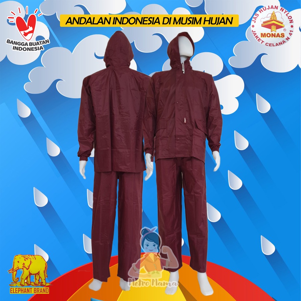 Jas Hujan Setelan Jaket Celana Nylon MONAS  CAP GAJAH ASLI ELEPHANT