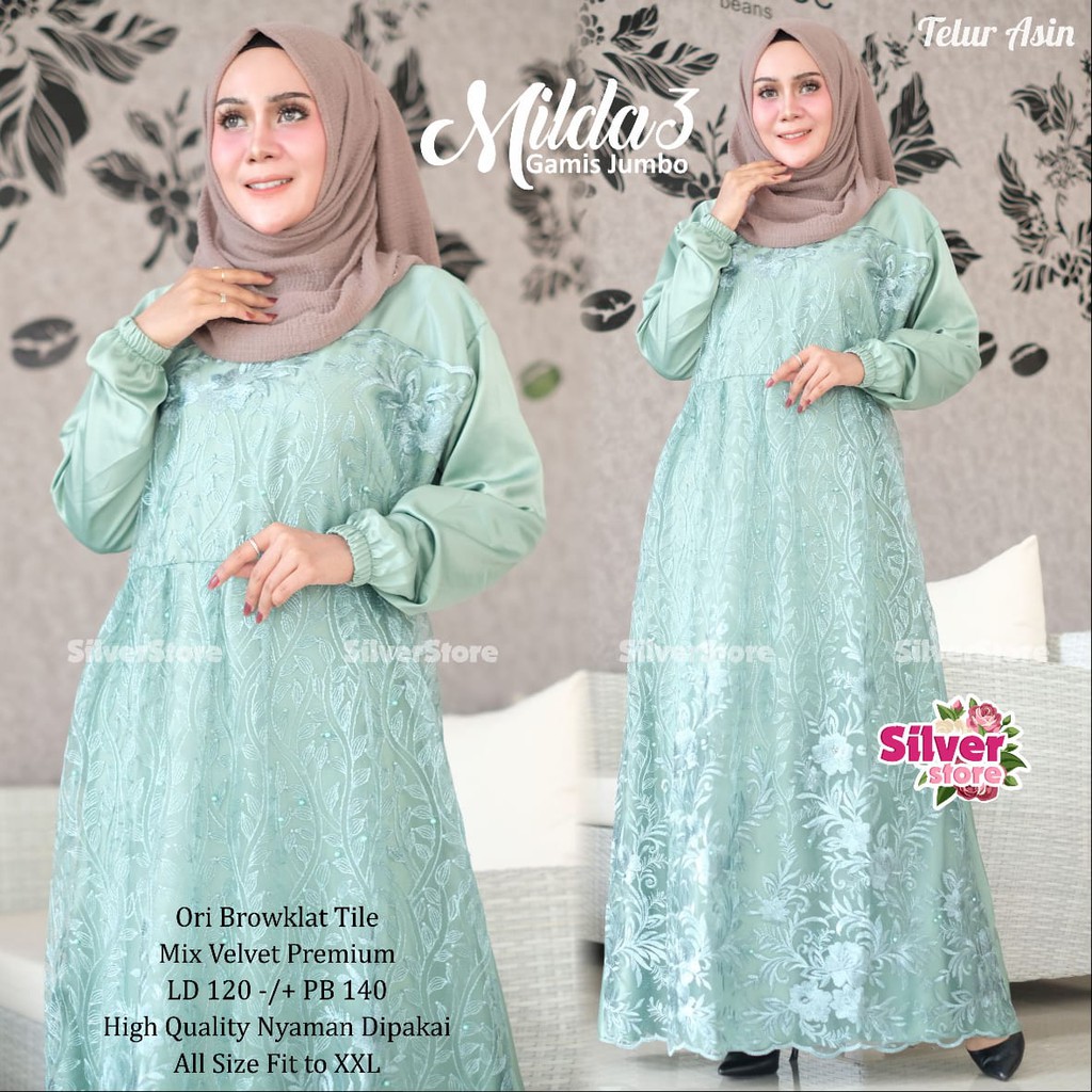 realpict MILDA (LD 120) gamis jumbo party longdress tile lengan panjang mayung gaun pesta muslim