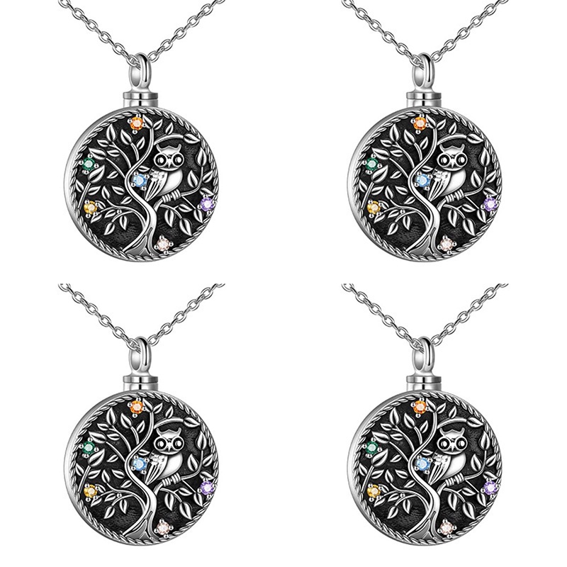 Fancyqube Kalung Liontin Pohon Kehidupan Burung Hantu Bahan Sterling Silver Untuk Wanita