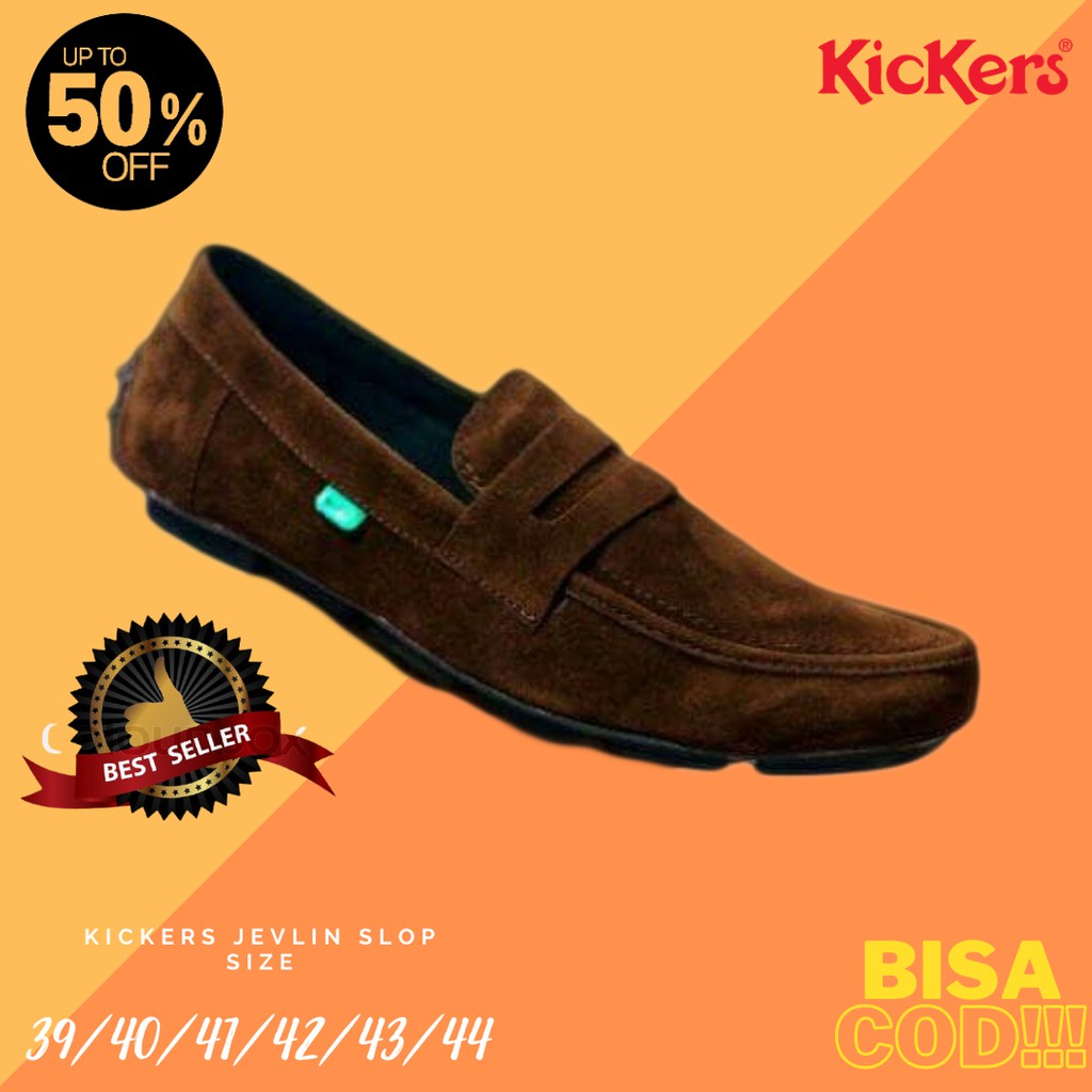 Bisa COD!! Sepatu Pria Kickers Jevlin Coklat Mocasin Slop Suede Kasual Santai Selop Kerja Laki