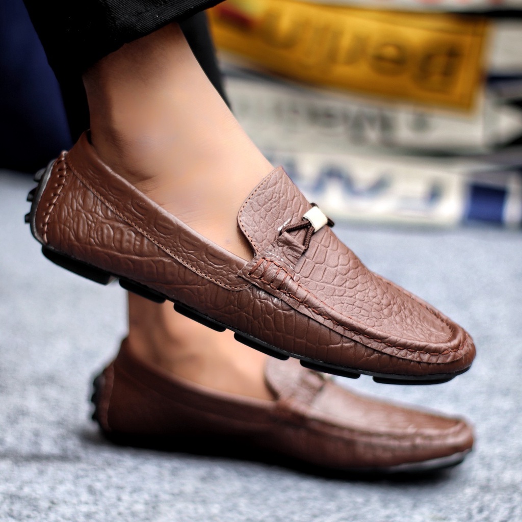 ENOZ X ALEIX - Slip On Formal Kasual Pria Kulit Asli Slop Cowok Original Keren Ringan Nyaman Kuat ORI