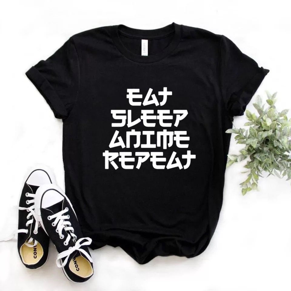 MYSTIQUE.ID-BAJU KAOS EAT SLEEP ANIME REPEAT T-SHIRT LUCU DAN AESTHETIC