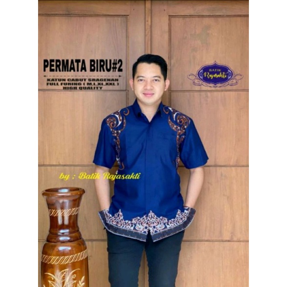 PERMATA BIRU Kemeja Batik Pria Full Furing Bahan Katun Sragenan