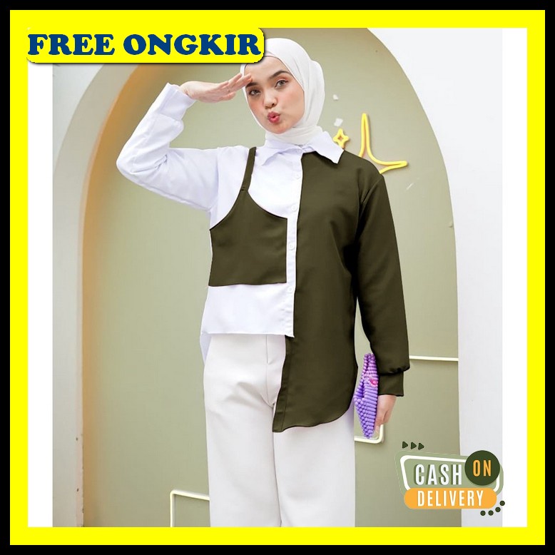Nagita Blouse Kemeja Wanita/ Crop Style Korea Casual/ Fashion Cewek Modern Terbaru Kekinian/ Baju At