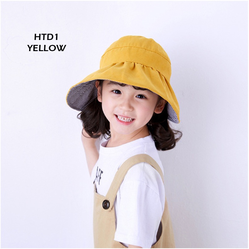 TOPI ANAK VISOR LIPAT ANTI MATAHARI UV PANTAI BUCKET KEREN LUCU PANTAI SUMMER ANAK KECIL - HTD-HTD-1 YELLOW