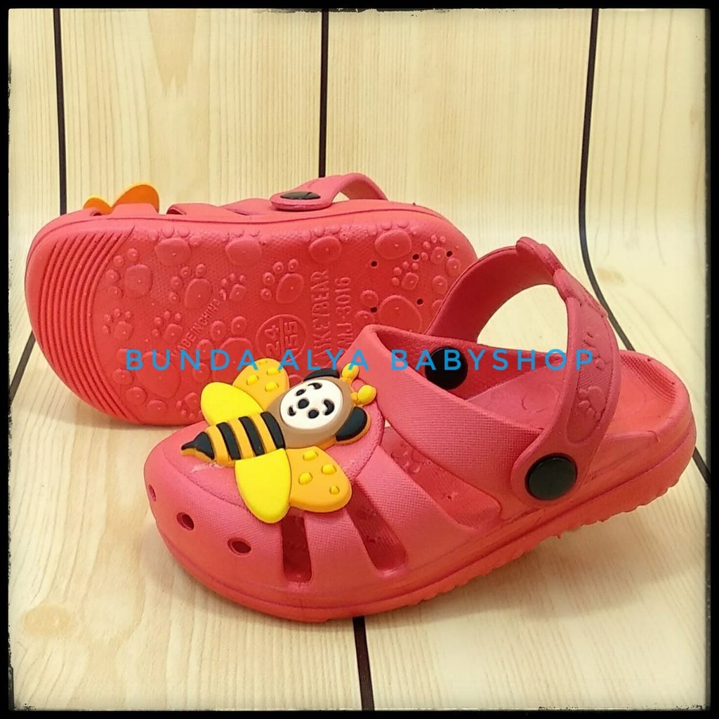 Sandal Anak Laki Karet Usia 2 3 4 Tahun MERAH BEE - Sendal Anak Cowok Cewek Karet Anti Licin Size 24-29 Motif Lebah