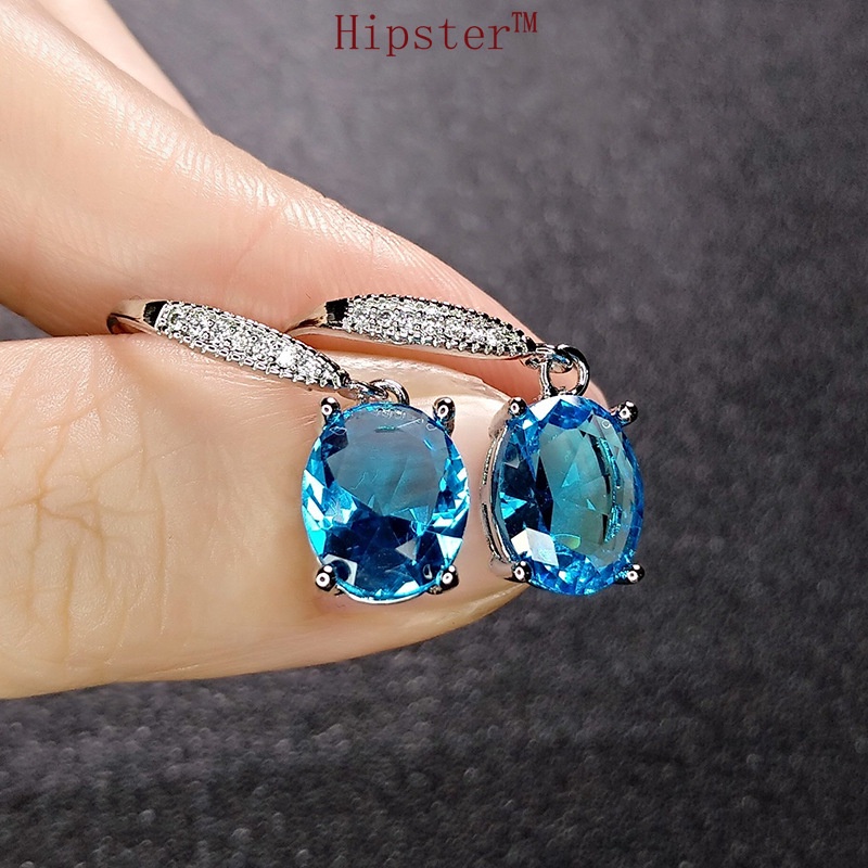 Best Selling Trendy Elegance Aquamarine Temperament Inlaid with Diamond Ear Hook