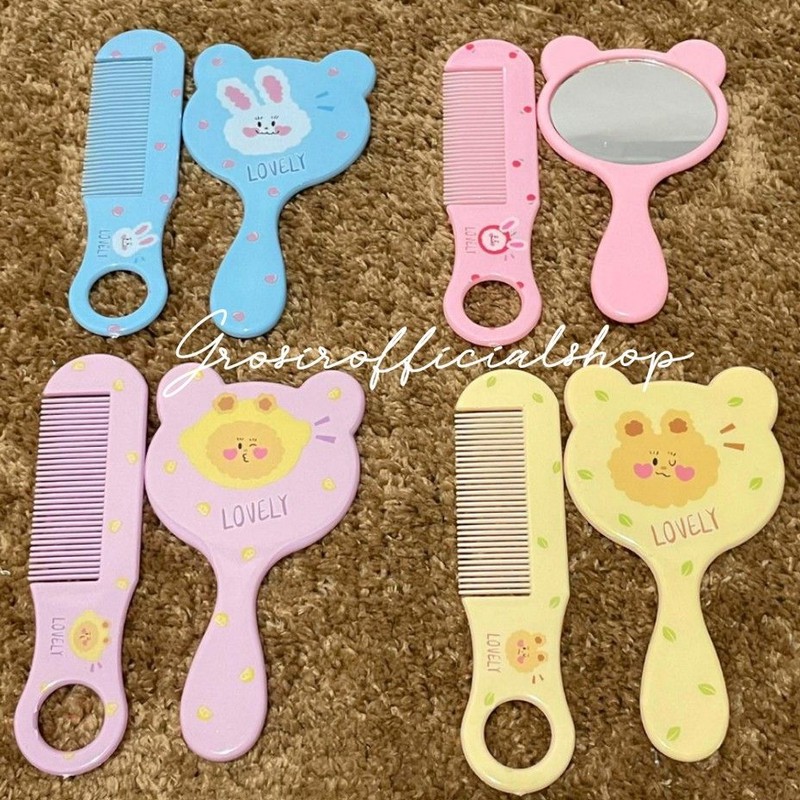 Sisir dan Kaca mini set  / kaca gagang kecil / kaca make up Ledi mart