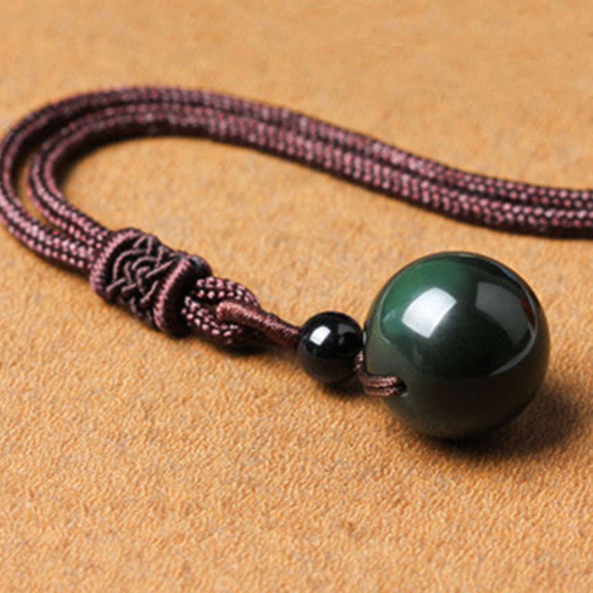 Lucky Bead 16Mm Obsidian Sandstone Agate Smoky Quartz Necklace Pendant Natural Genuine Crystal