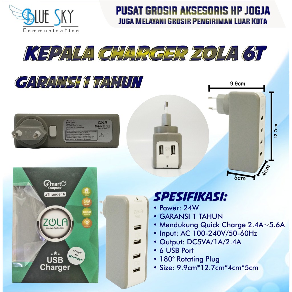 KEPALA CHARGER ZOLA 6T USB 6 PORT TRAVEL ADAPTOR HEAD CHARGER