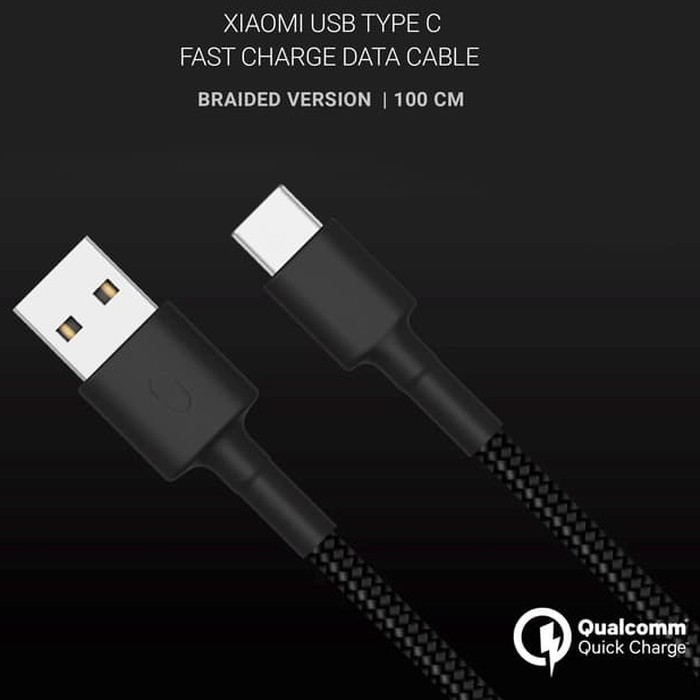 USB Type C Braided Cable 100cm Kabel Data support Turbo 27W