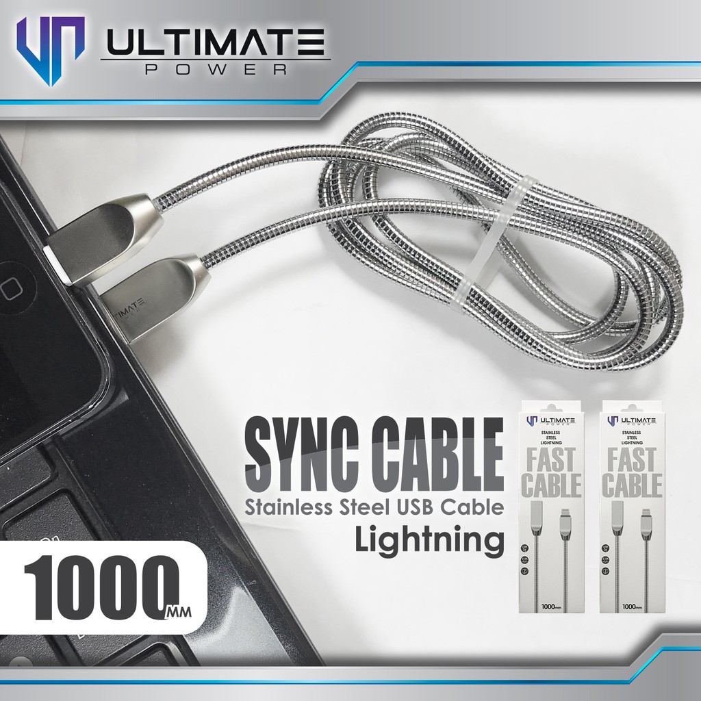 Data Cable Stainless Steel Lightning 1M Ultimate Power Original 100%