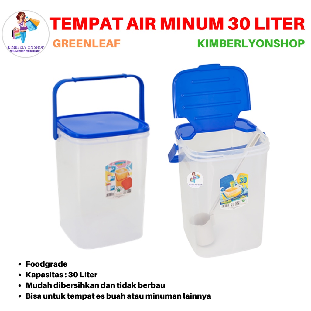 Dispenser air Tempat Es Buah 30L dengan gayung Abella plus 0167 GY Green Leaf