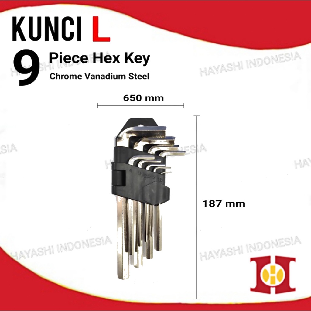 Kunci L Panjang 9 Piece Hex Key Kunci L Set