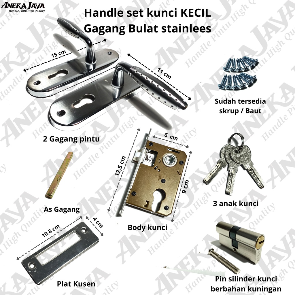 Kunci set Handle pintu 15 cm / Gagang pintu rumah kantor kamar / Handel Full set stainlees awet murah