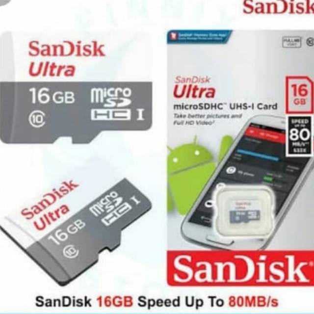 Memori Hp Micro SD Sandisk 16Gb Speed 80mbps Original