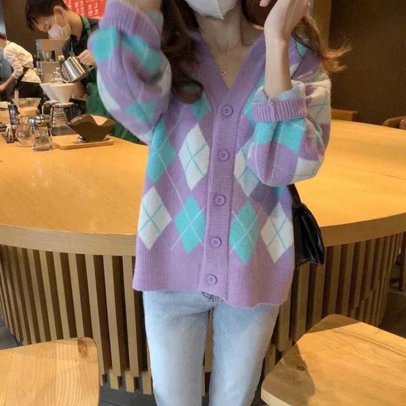 Sullivan Cardigan RESTOCK Lilac Argyle Rajut/cardy sullivan lilac argyle