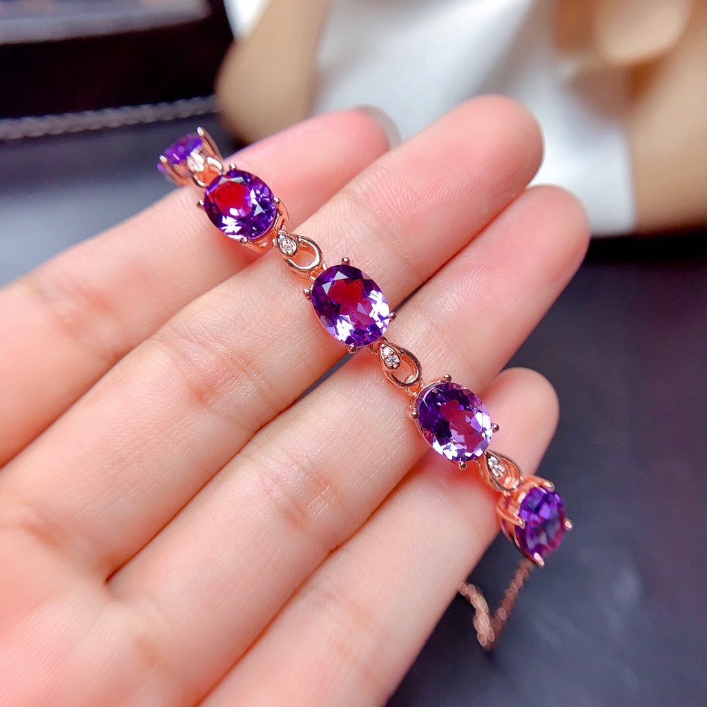 Gelang Berlian Amethyst Bentuk Telur Bahan Stainless Untuk Wanita