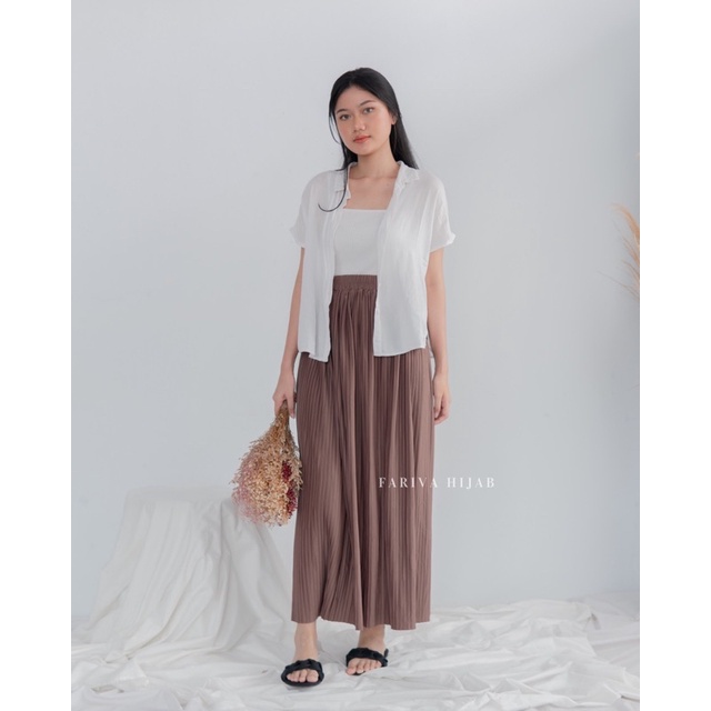 KYLA SKIRT ROK FORMAL SEMI SPAN PLISKET PLEATED-Choco
