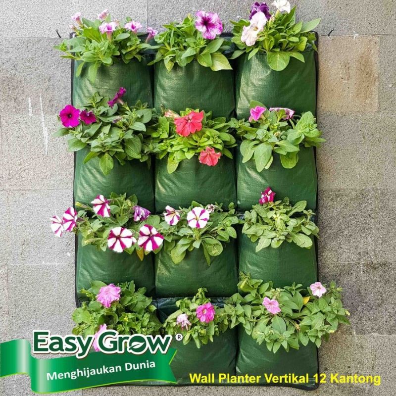Wall Planter Easy Grow 12 Kantong - Hijau (Vertikal)