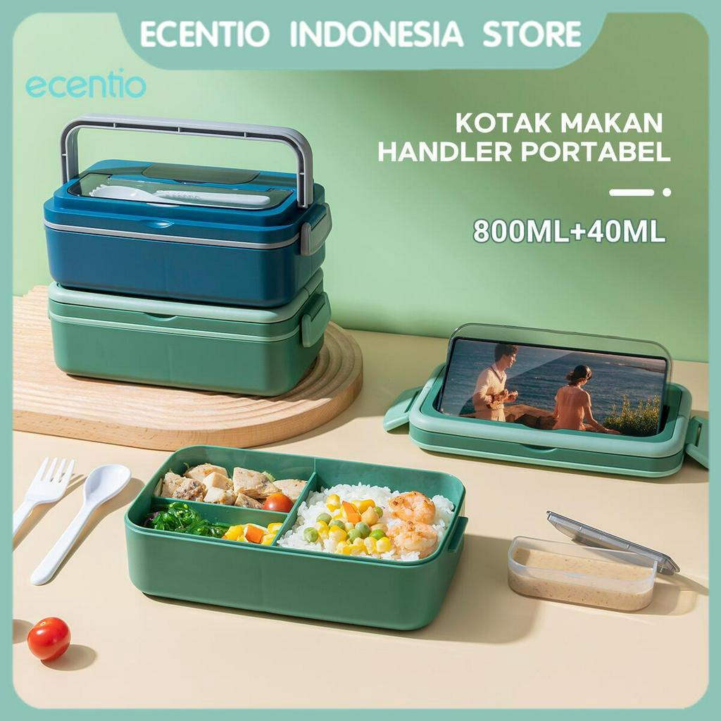 ecentio tempat makan 3 Grid lunch box set anti tumpah kotak makan plastik kotak makanan kotak bekal