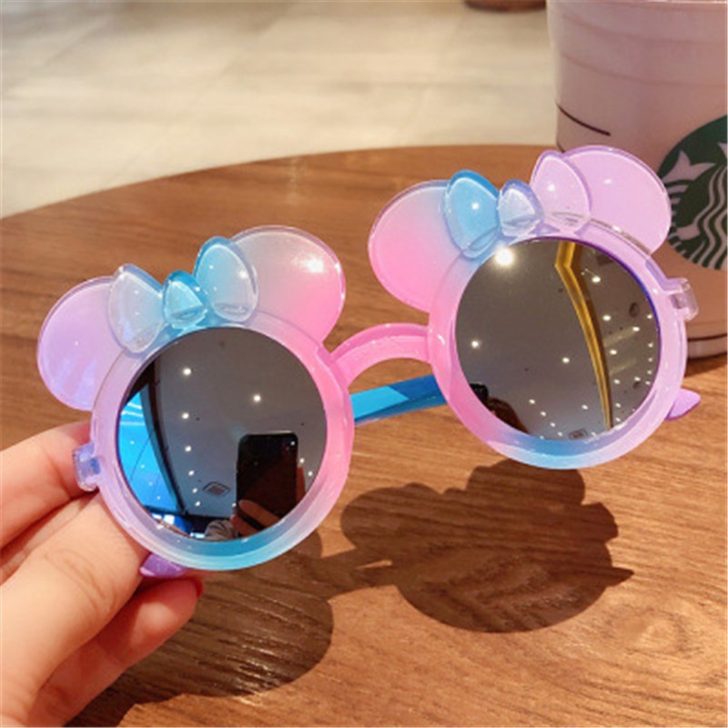 Kacamata Anak Perempuan Sunglasses Mickey Double Lens Miki Mouse Lucu Dua Lensa Hitam Putih Buka-Pelangi Pink