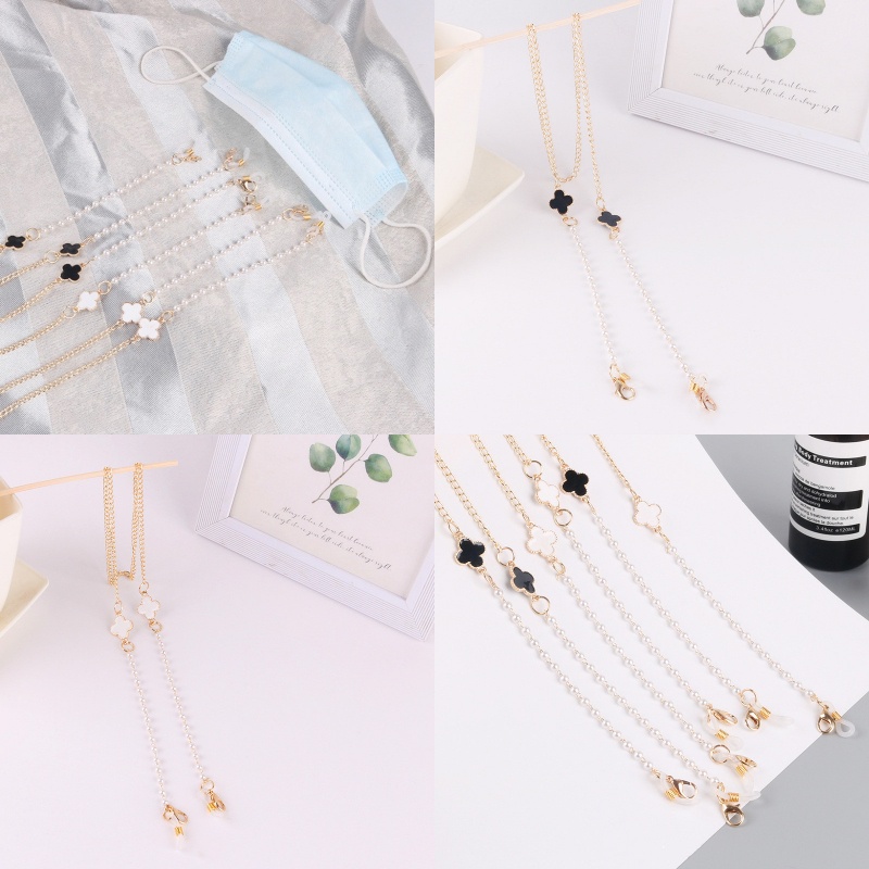 Kalung Rantai Kacamata 2 In 1 Desain Clover Bahan Metal Anti Hilang Ukuran 72cm