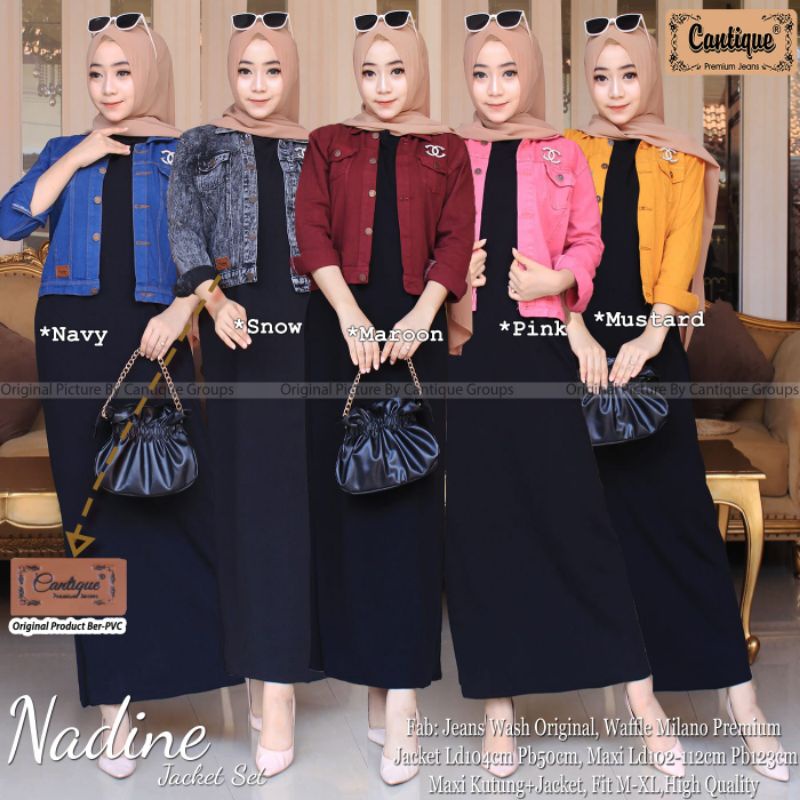 NADINE JAKET SET MAXI KUTUNG DAN JAKET JEANS SETELAN WANITA OUTER JAKET DAN DRESS HITAM ORI BY CANTI