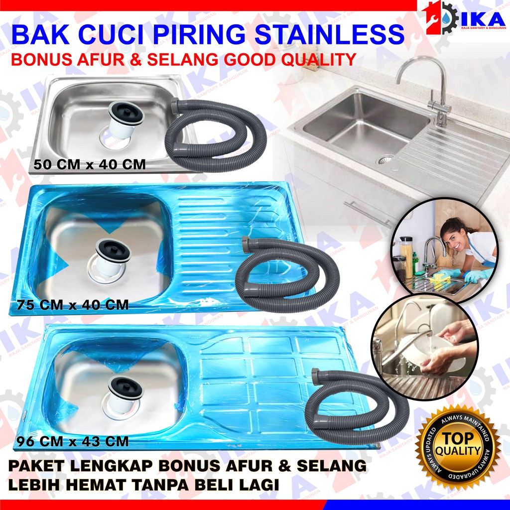 (KHUSUS GOSEND GRAB JKT) WASTAFEL BAK CUCI PIRING STAINLESS STEEL BONUS AFUR + SELANG / SINK DAPUR MURAH