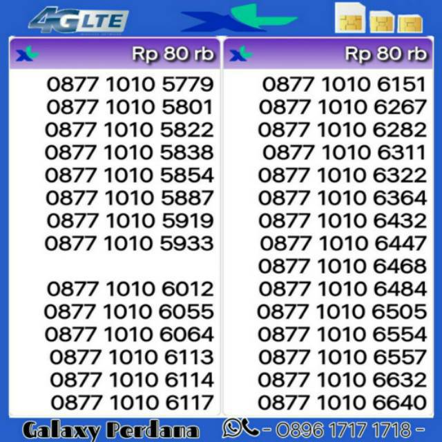 NOMOR CANTIK XL 4G O877 -- 1010 -- xxxx