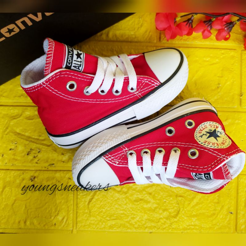 Sepatu sneakers anak converse all star kids mulai 1 tahun laki laki perempuan merah putih tinggi