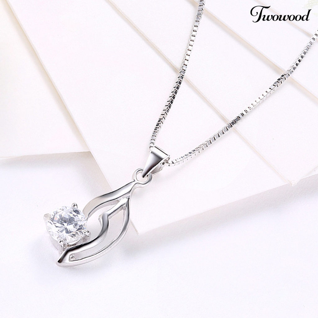 Twowood SILVERHOO 925 Silver Clavicle Necklace Hollow Tree Leaf Cubic Zirconia Pendant Necklace for Dating