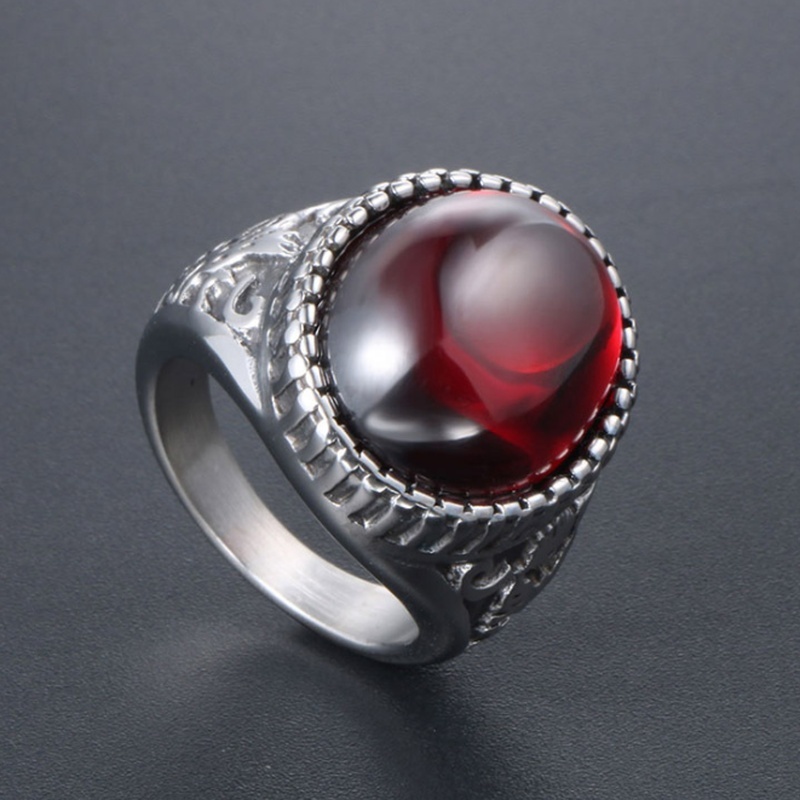 Cincin Pria Bentuk Oval Warna Hitam Bahan Silver Plated Gaya Kasual Punk Untuk Pesta