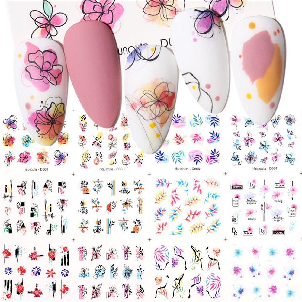 12pcs Stiker Kuku Motif Daun Slider Untuk Nail Art