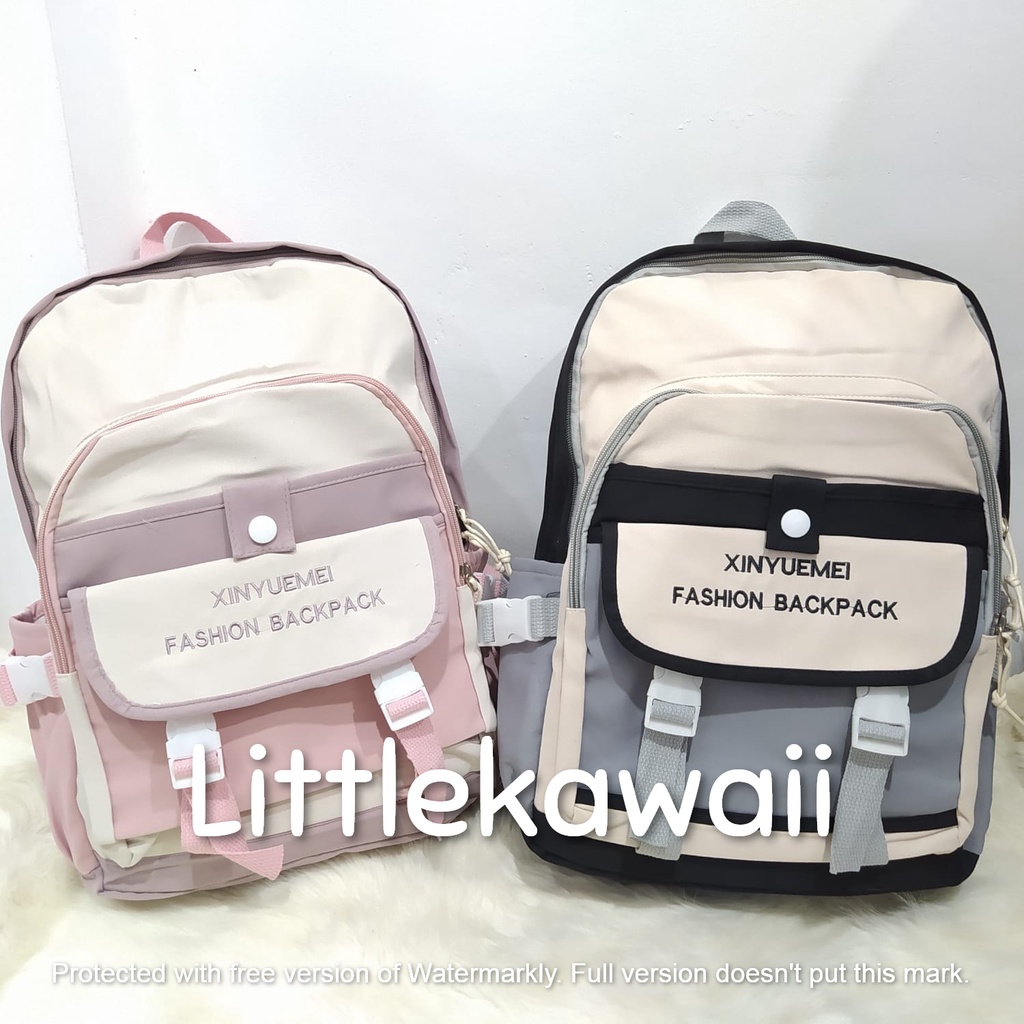 LK/Tas Ransel Laptop Backpack Parasut Sekolah Fashion Korean Style Anak Remaja Warna Warni Kantong Depan Xinyuemei Import