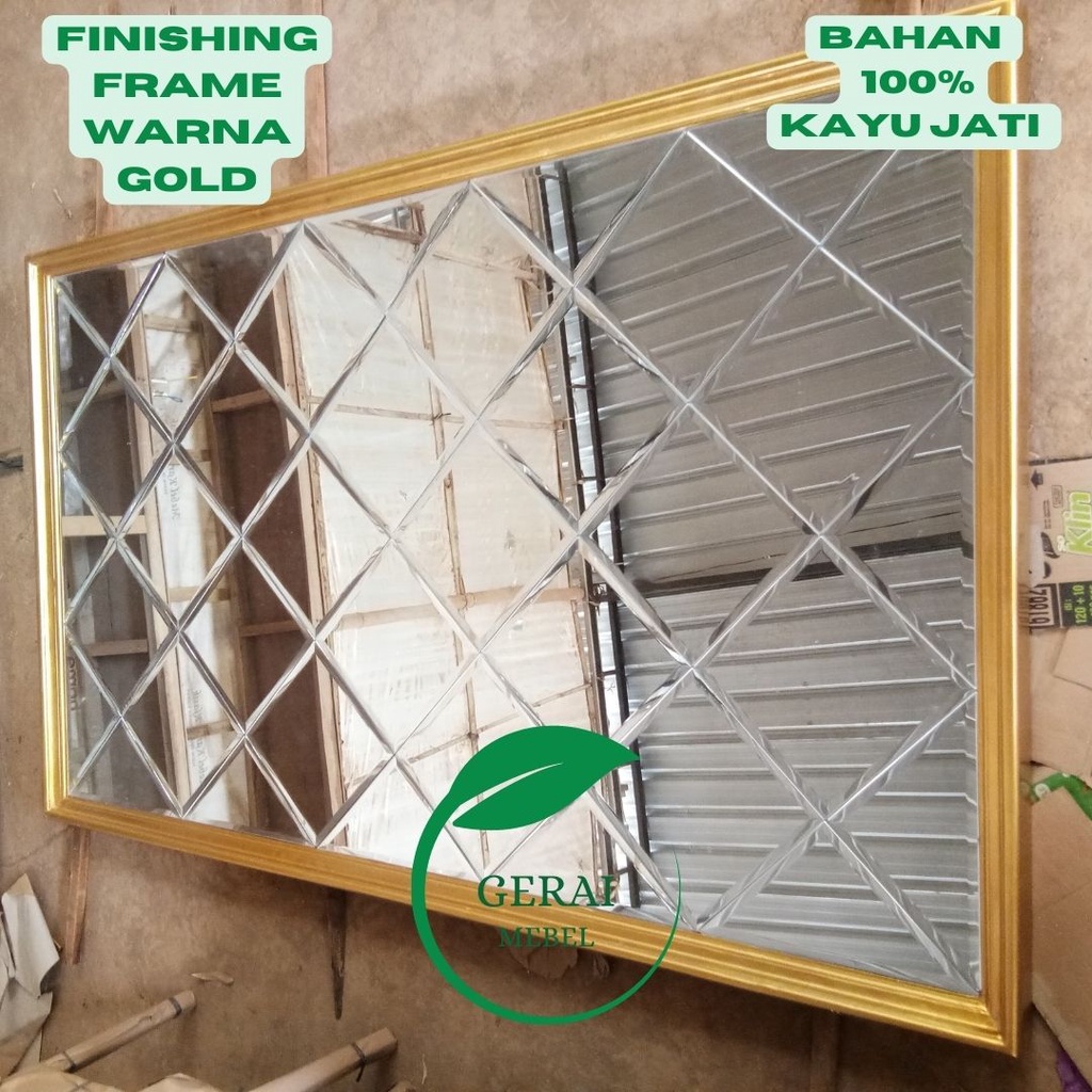 Cermin DInding Hias Modern Full Bevel F Frame Gold Size 200 cm 120 cm Kayu Jati Pilihan Terbaik