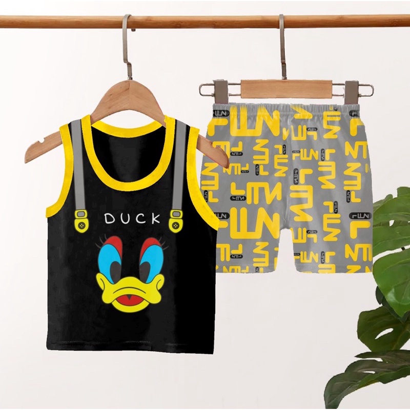 SETELAN ANAK SINGLET KARAKTER ANIMAL/KARTUN/BEBEK DUCK/CRUEL