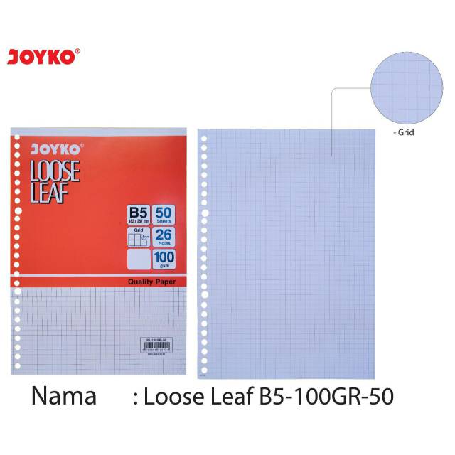 

Isi Binder Loose Leaf Kertas Grid Kotak - Kotak Dotted Titik - Titik A5 20ring B5 26ring JOYKO