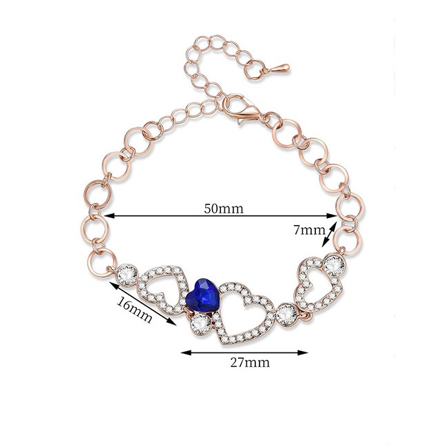 LRC Gelang TanganFashion Sapphire Blue Heart Shape Decorated Bracelet