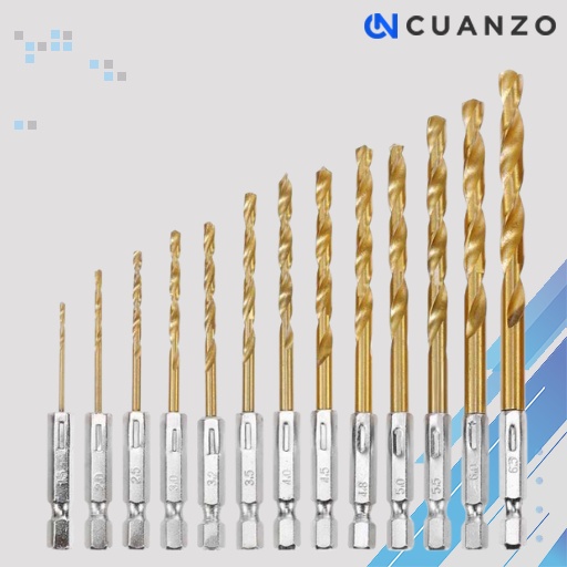 Mata Bor Power Drill Steel Titanium Hex Shank 13 PCS / Mata Bor Drill Drilling Pelubang Pelobang Pahat Pemahat Pengukir Ukir Kayu Besi Metal Beton Tuner Pagoda Baja Plastik Pvc Alumunium Titanium Mini Set / Mata Bor Pembuat Drat Ulir Lubang Baut Tap Drill