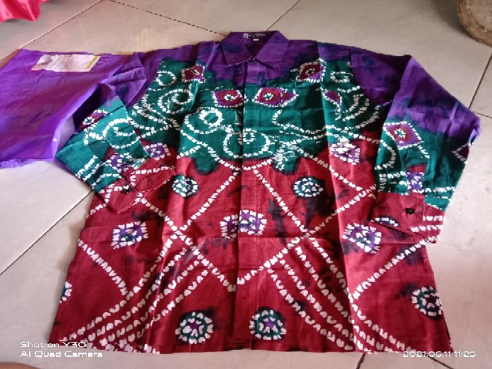 Kemeja Batik Pria M L Xl Xxl Bswart Kenongo Padi Biru Merah Sogan