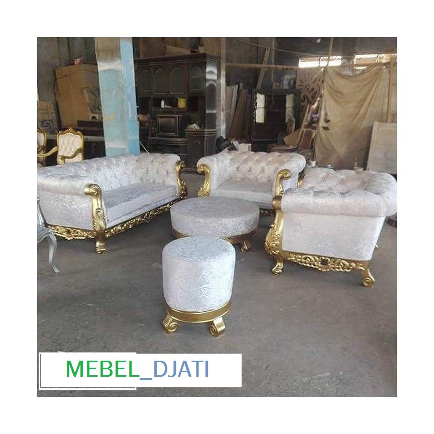 SET SOFA MEJA TAMU MEWAH GOLD KAIN BLUDRU BERCAK VARIASI 211