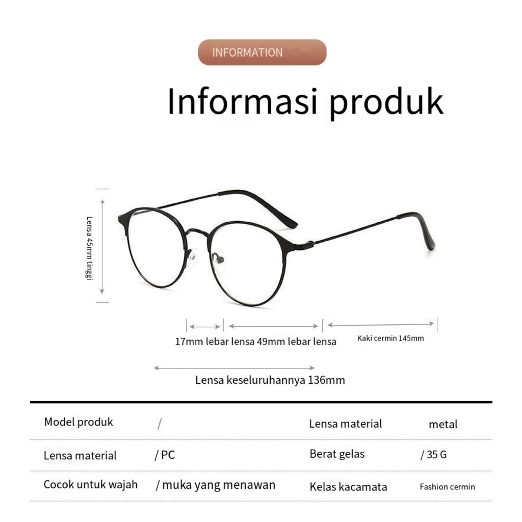 Frame Kacamata Anti Radiasi Korean Fashion Kacamata Bulat Eyeglasses Import