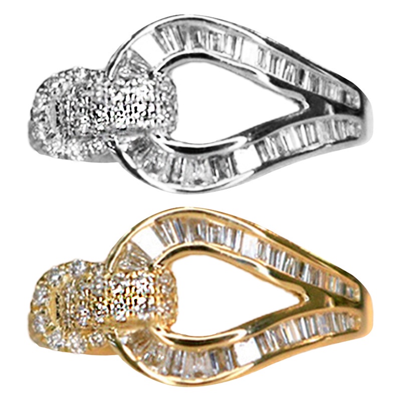 Fancyqube Cincin Emas 18k Desain Geometri Tapal Kuda Hias Kristal Zircon Berkilau Untuk Wanita